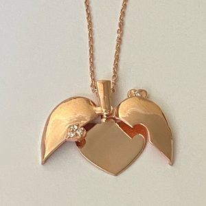 925 Silver double heart zirconia cz stones initial necklace 14K rose gold plated
